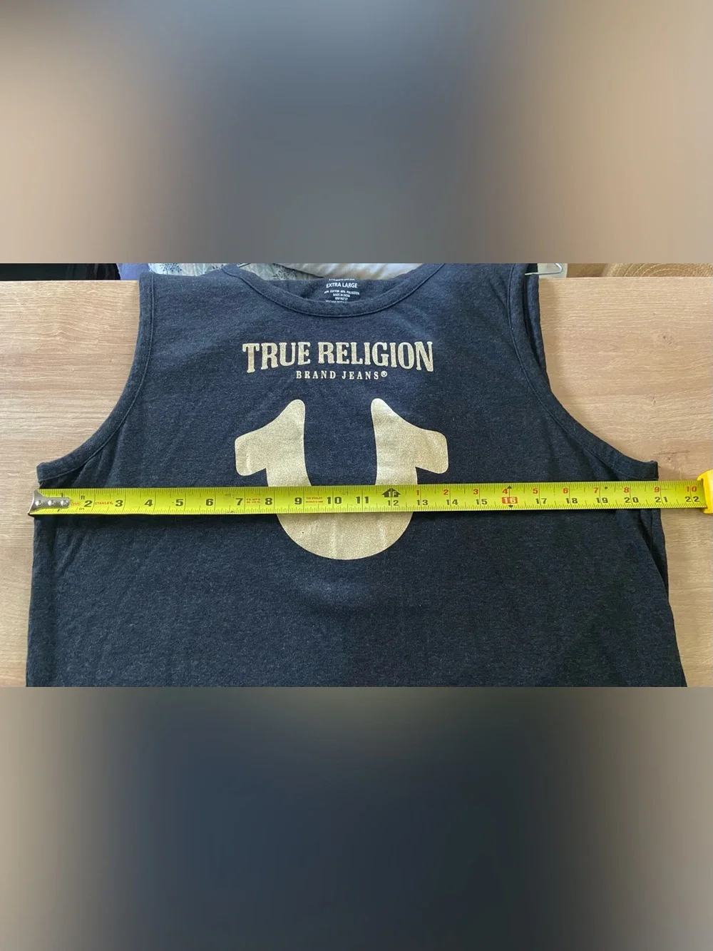 XL True Religion Black Muscle Tank with Metallic Gold Horseshoe Logo